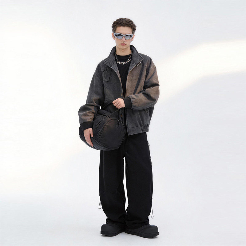 88rising街头潮酷水洗做旧牛仔外套立领收腰设计宽松个性工装