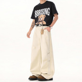 88rising美式 长裤 复古做旧纯棉休闲裤 男春秋宽松直筒阔腿百搭工装