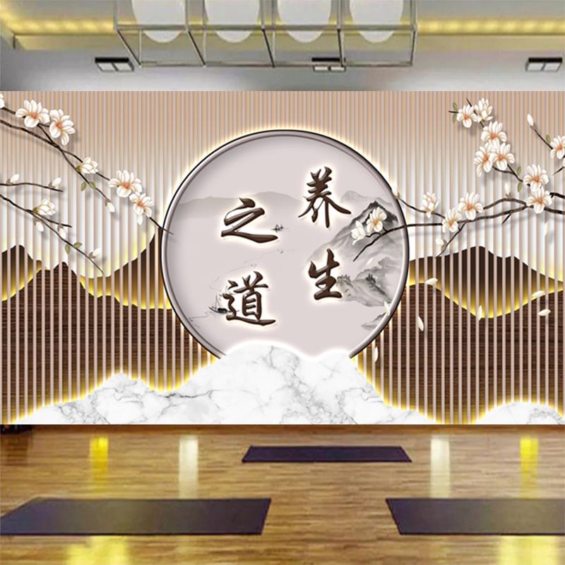 3D立体中式养生馆背景墙纸中医馆推拿按摩壁画足浴足疗养生馆壁纸