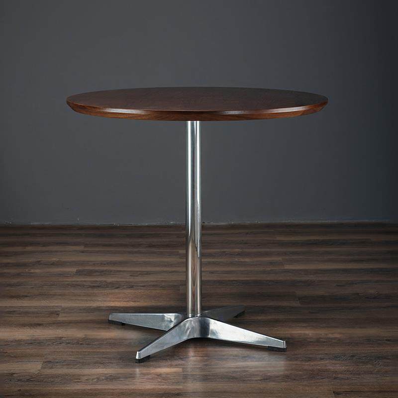 德宜客北欧简约桌子胡桃色咖啡厅餐桌不锈钢餐厅桌商用洽谈小圆桌