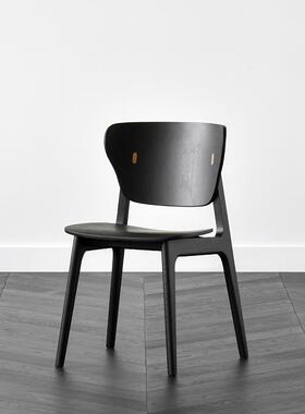 JOLOR进口现代简约北欧家用书桌靠背椅子意式极简实木黑色餐椅