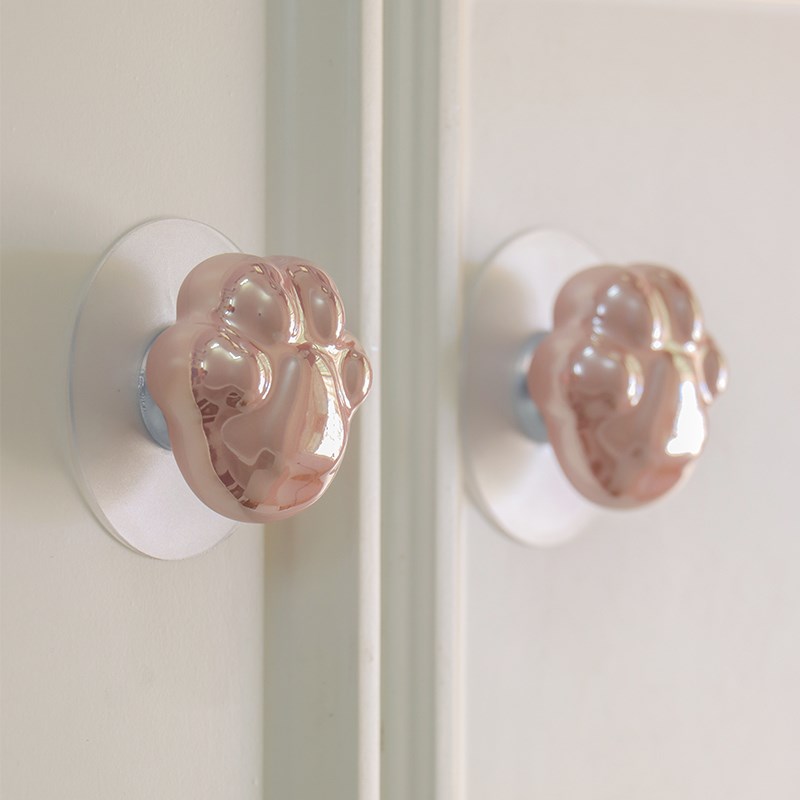 法式可爱猫爪柜门拉手免打孔定制衣柜柜子抽屉把手无痕免钉贴陶瓷