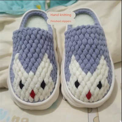 【成品】手工编织亲子款冰条线钩织软鞋底冬季毛线加绒保暖棉拖鞋