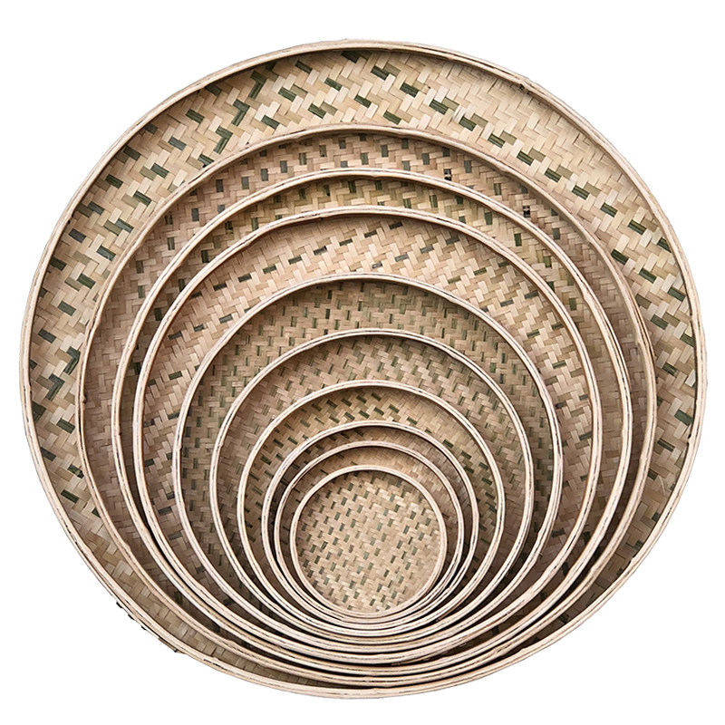 竹编制品竹筛子竹簸箕家用圆簸箕装饰竹盘子有孔无孔竹匾晾晒画画