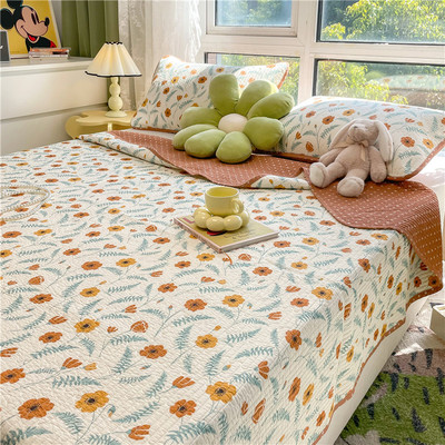 高级床盖纯棉双面全棉100单件三件套榻榻米床单2022新款四季通用