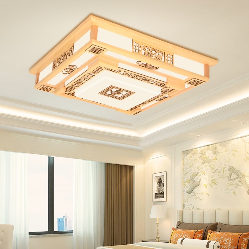 中式实木LED吸顶灯客栈灯客厅卧室灯亚克力中国风古典木艺吸顶灯