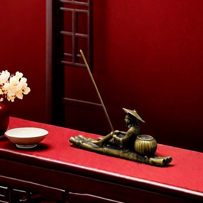 纯黄铜姜太公钓鱼摆件创意复古铜镇纸书法专用装饰品桌面精致铜器