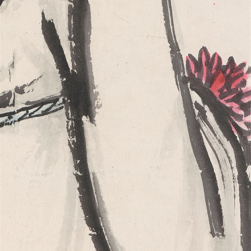 近代齐白石采菊图原大帆布条名画仿古字画高清原作版画微喷卷轴范