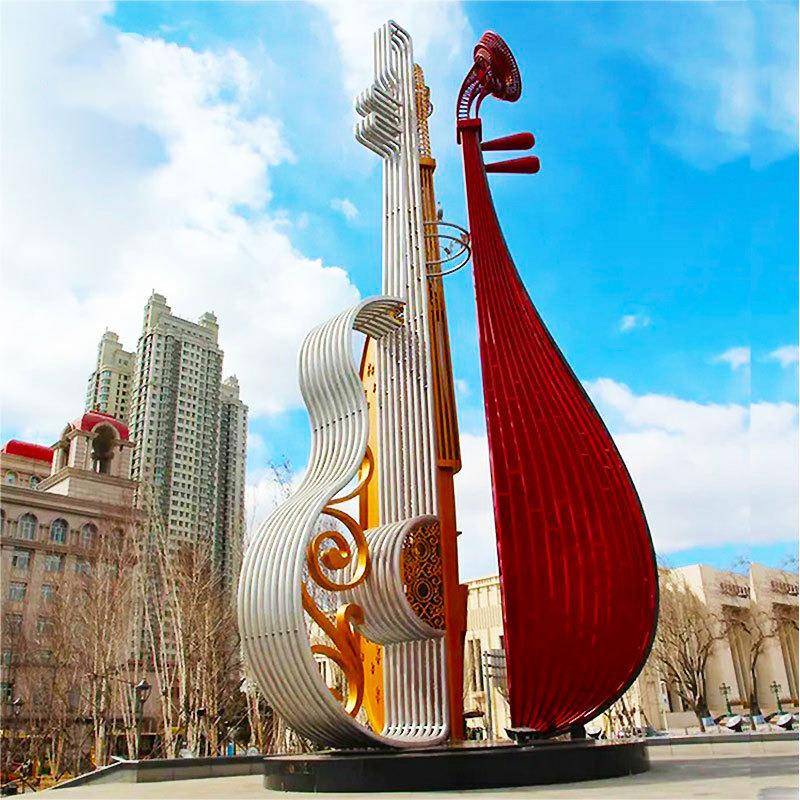 钢琴吉他景观发光雕塑广场公园户外特色造形音乐元素景观金属灯