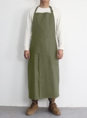 长款定围裙男制logo印字尚女时简约防水无袖挂脖士专OEU用开叉工