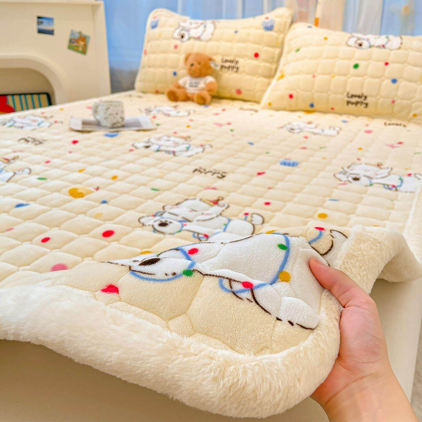 2专20251207025新款冬季厚牛奶瑚绒床盖单件珊绒榻榻米用夹加棉床,床上用品,床盖,淘宝优惠券,粉丝福利购,淘宝优惠卷