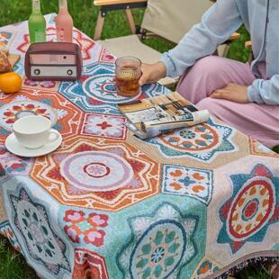户外加厚野餐餐垫桌布棉艺麻布露毯子波米亚地营毯野西bopuhuay餐