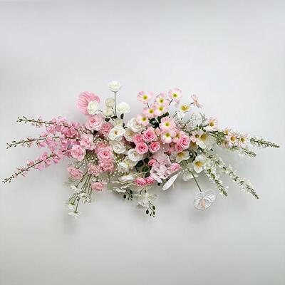 新款引婚庆地排花彷真假花婚挂礼花布NIM置粉红色美花陈装饰路花