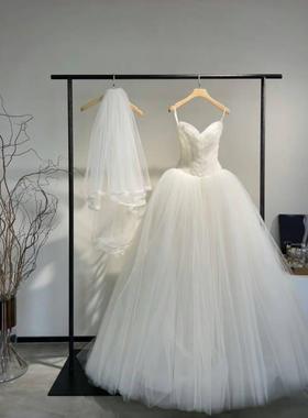 黑色挂落地婚纱展示带板礼服陈列货架式挂杆秀禾衣中架头架纱架子