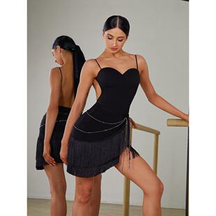 ZY练M【&】半裙不规则拉丁舞功服4女加密EEE流身苏高腰带底裤212