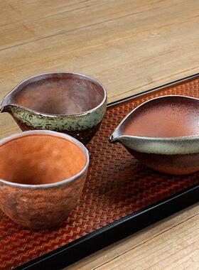 老岩泥粗陶杯一叶扁舟窑变陶道瓷日式茶复FVI古怀具旧分茶公器皿