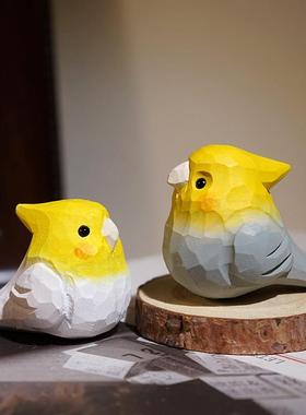 鹦鹉手工木雕鸟装饰品卡通可爱的动物办公室，书柜，桌面装饰品