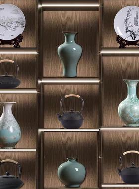 新中式茶室酒店民宿博古架高档复古茶柜玄关茶道摆件茶壶陶瓷花瓶