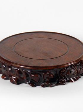 圆形水晶陶瓷聚宝盆底座实木支架子工艺品摆件石头奇石佛像鱼缸