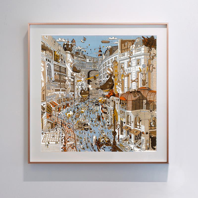 法式大牌丝巾画斜纹真丝巾裱画装饰画餐厅客厅玄关挂画 福宝大街