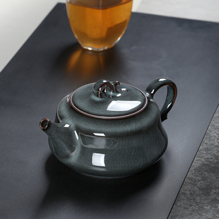 青瓷哥窑铁胎冰裂纹开片茶壶单壶陶瓷功夫茶具家用大号泡茶器送礼