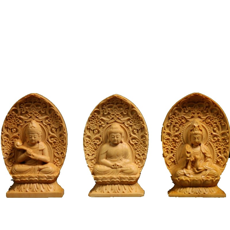 小叶黄杨木雕佛像雕刻汽车摆件大势至阿弥陀佛观音菩萨西方三圣