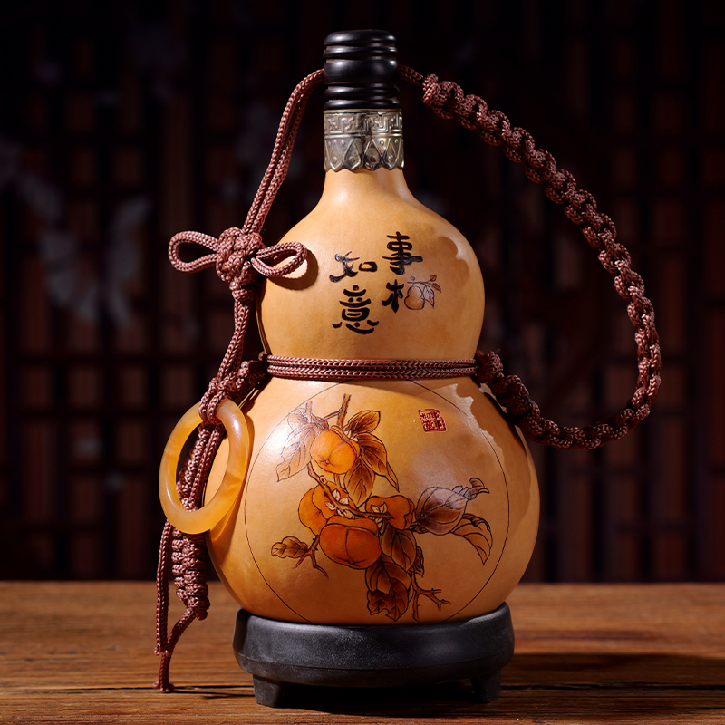 天然酒葫芦装酒摆件可装热水一斤装随身小酒瓶烙画大葫芦酒壶便携