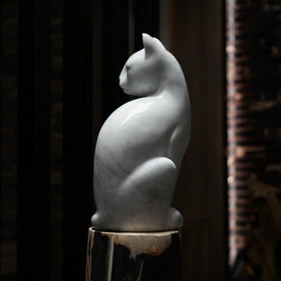 北欧大理石风格创意灵猫造型雕塑客厅摆件样板房装饰品雕刻艺术品