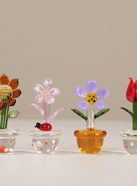 手工琉璃多肉盆栽水晶简约小摆件客厅儿童房玄关样板房博古架装饰