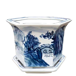 景德镇陶瓷特大号室内兰花绿萝花盆手绘青花瓷发财树专用新中式 树