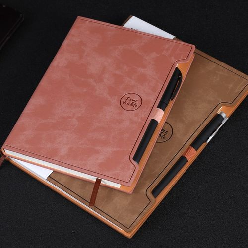 喜博简约商务带笔笔记本子a5加厚记事本硬面日记本创意绑带办公会