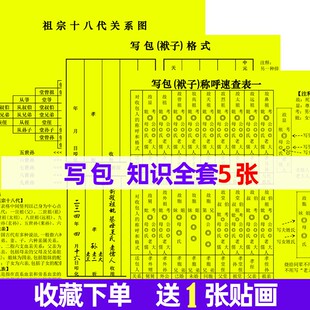 中元节七月半农村写包称呼写袱子亲戚辈分称呼大全随身宝全套贴画