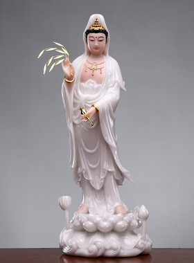 秦歌精雕汉白玉观音阿弥陀佛大势至站像居家供奉西方三圣桌面摆件