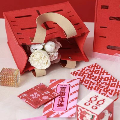 喜字手提袋结婚伴手礼女伴娘盒子空盒喜糖盒礼盒帆布包包礼品袋子