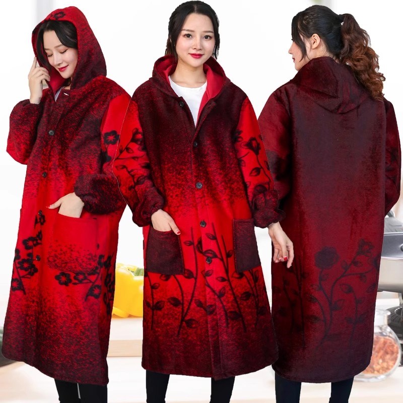 加长罩衣秋冬加绒加厚羽绒服护衣过膝保暖家用围裙厨房工作服成人