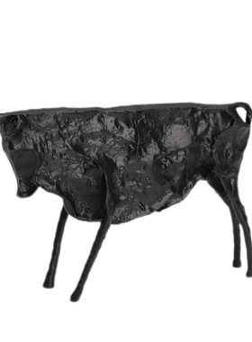 新中式创意铸铁黑牛摆件样板房售楼部酒店家居玄关简约软装摆件