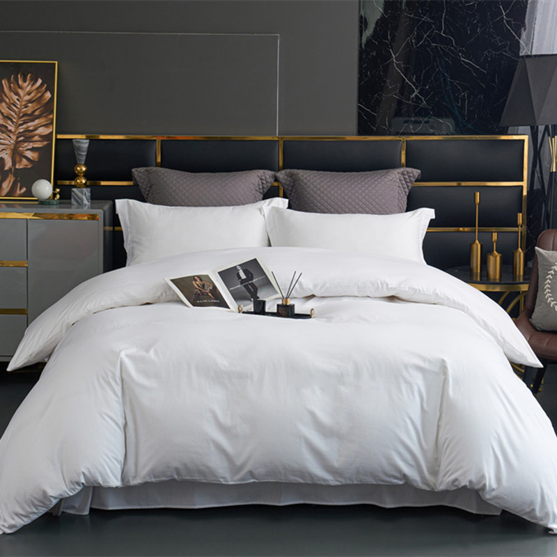 长绒棉贡缎四件套白色纯棉全棉简约现代风高级舒适五星级酒店体验