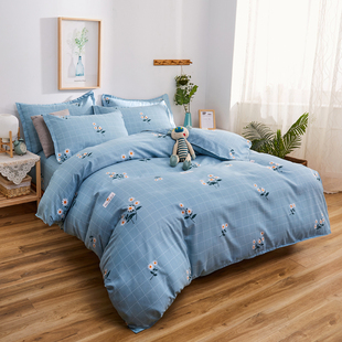 磨毛印花四件套床品套件床单被套花卉图案床上用品简约清新风素雅