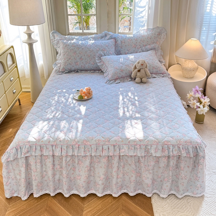 全棉蕾丝花边夹棉单床裙