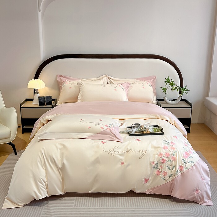 纯棉全棉长绒棉刺绣绣花四件套原野浪漫风床品套件床上用品四季