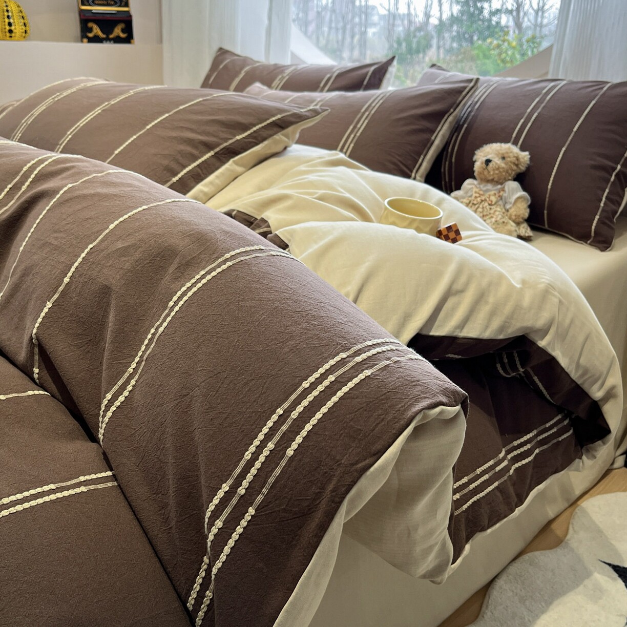 A类全棉纯棉复古美拉德色织提花四件套条纹床品套件简约风被套