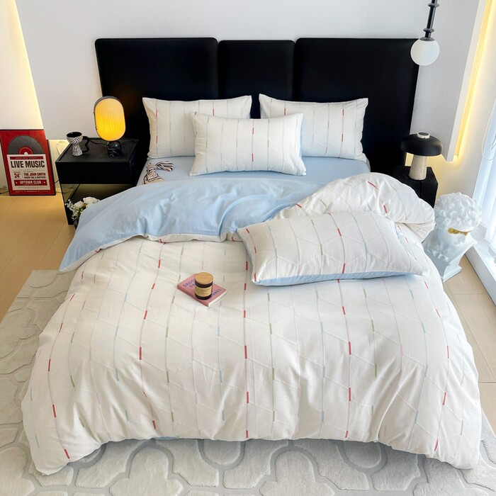 全棉三层纱大提花四件套纯棉简约北欧风水洗棉被套三件套床上用品