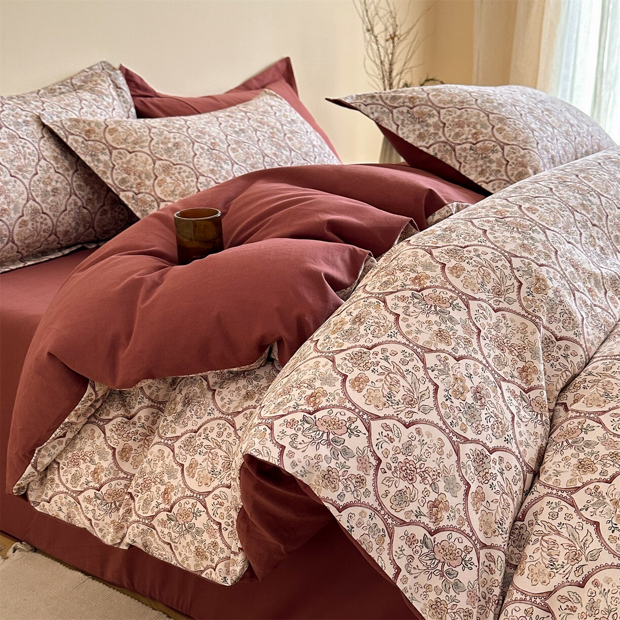 A类全棉磨毛印花田园碎花四件套