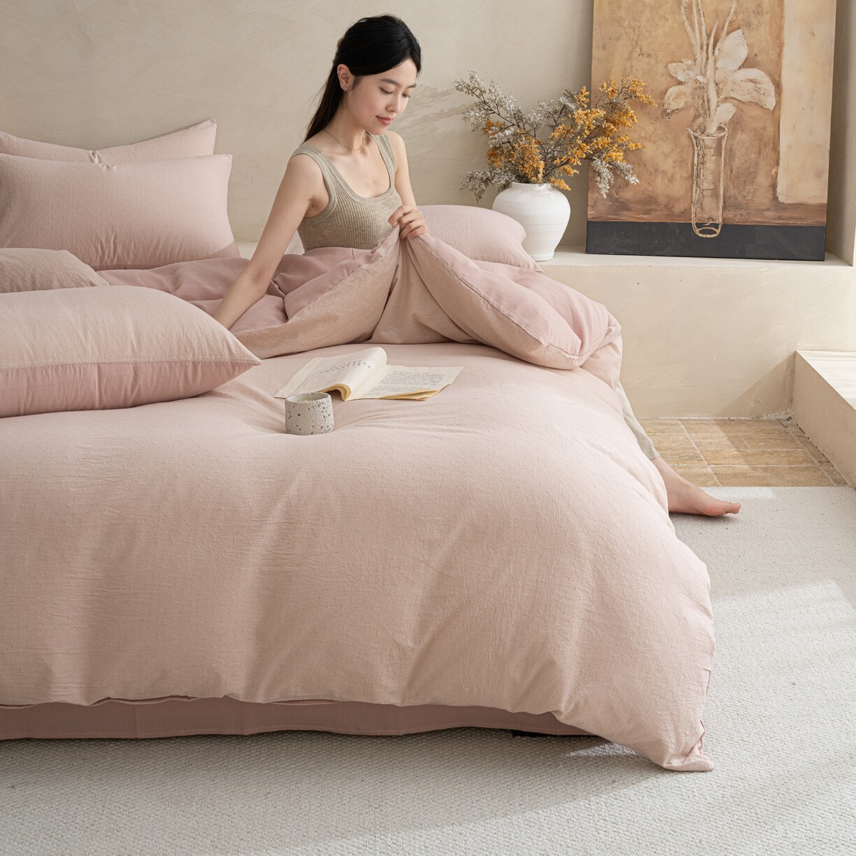 新品棉麻提花全棉磨毛四件套纯棉高级纯色床品套件家居高支高密