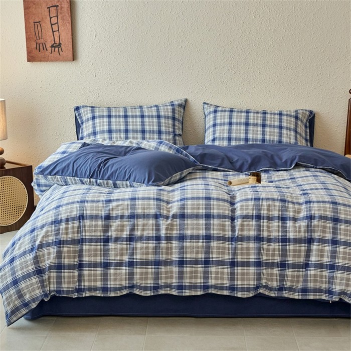 全棉水洗棉印花格子四件套纯棉被套床单床笠学生宿舍家居卧室套件,床上用品,床品套件/四件套/多件套,淘宝优惠券,粉丝福利购,淘宝优惠卷