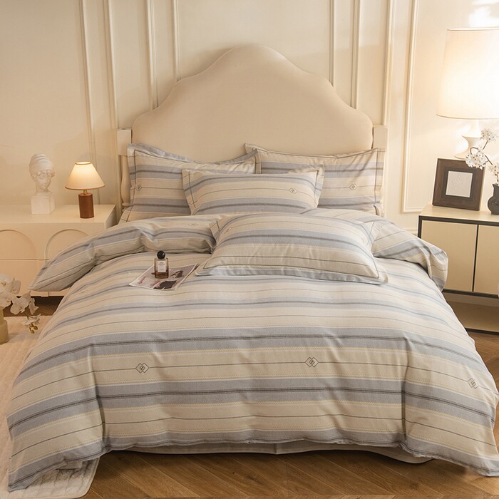 全棉生态四件套纯棉复古条纹风四件套床品套件蓝白条纹被套床单