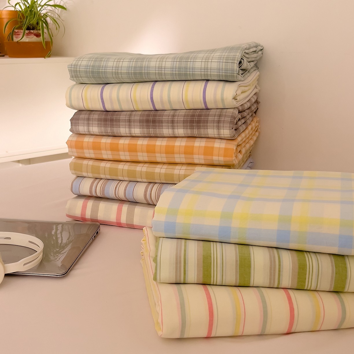 全棉纯棉A类条格水洗棉单床单三件套多色格子条纹百搭舒适床品