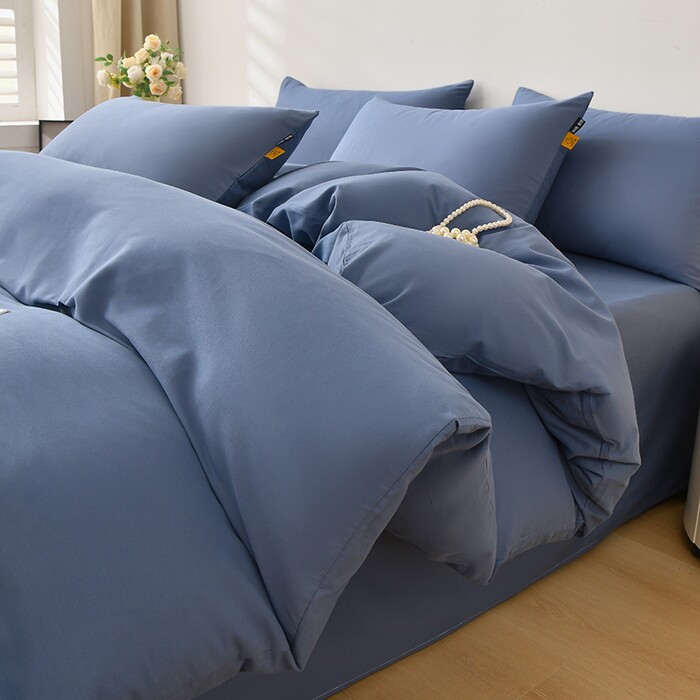 A类全棉纯棉一字绣纯色四件套贡缎新疆长绒匹马棉简约风床品套件