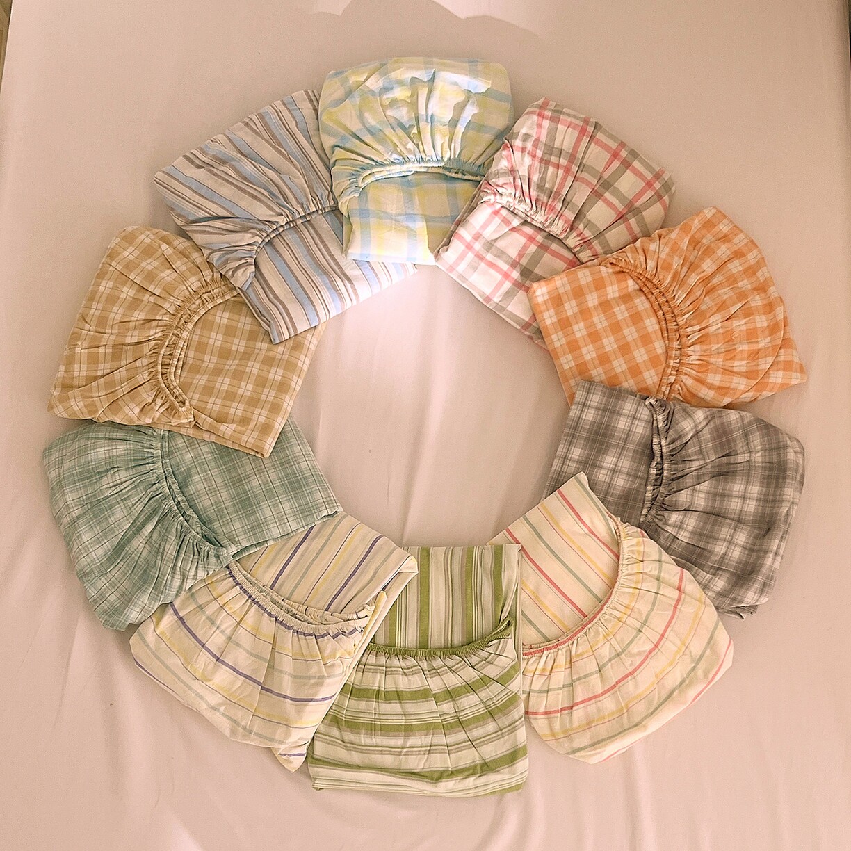 全棉纯棉A类条格水洗棉单床笠三件套松紧带固定多色可选全棉床罩