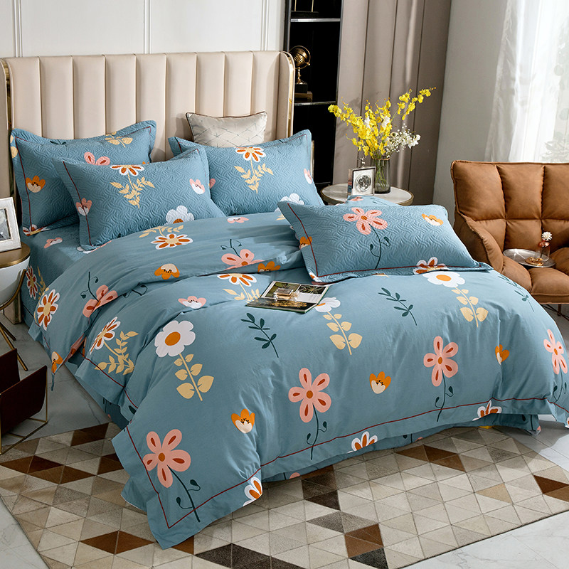 全棉印花床盖四件套纯棉夹棉绗缝床品套件全棉被套被罩床上用品